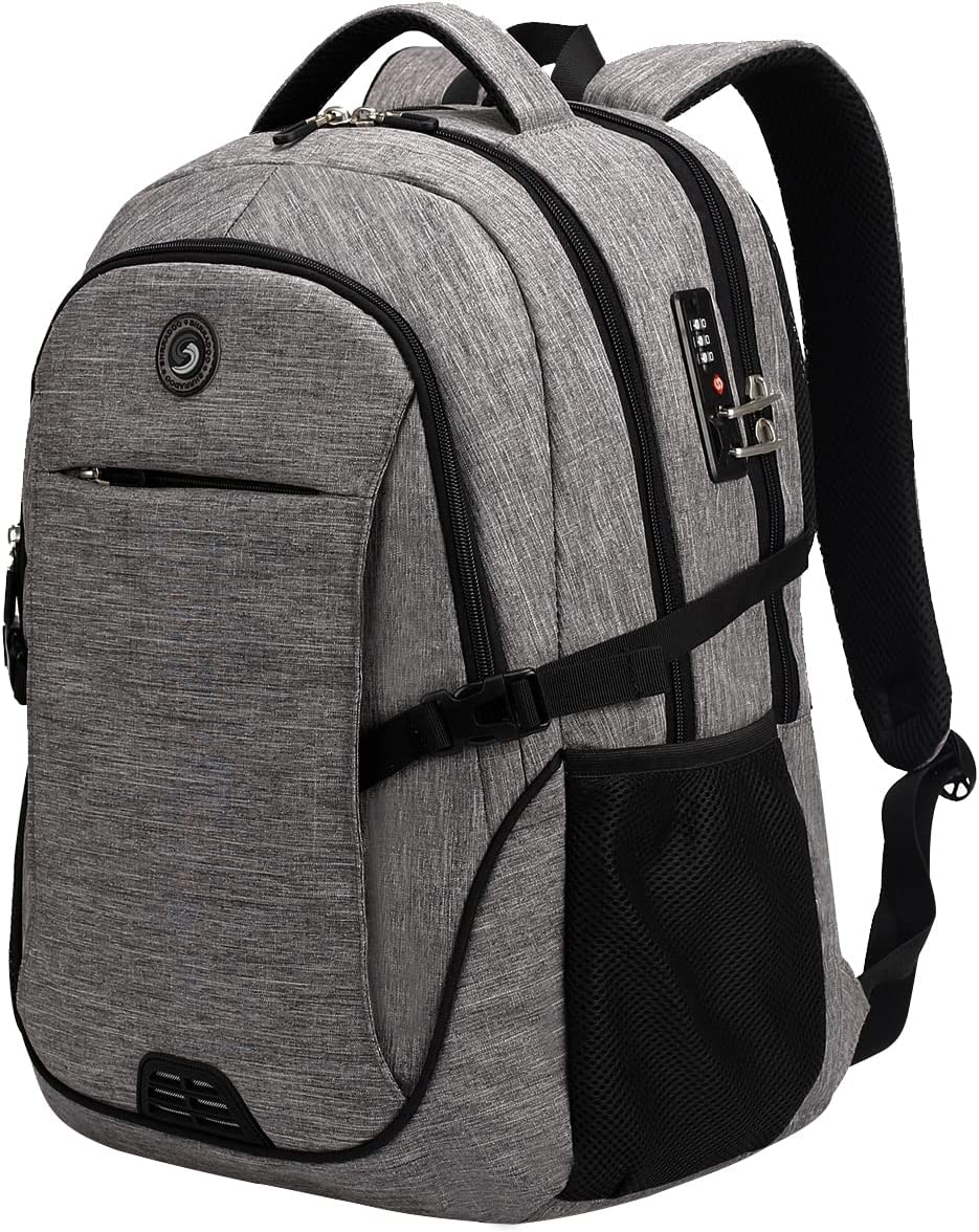 230816045552711_1 SHRRADOO Travel Laptop Backpack with usb Charging Port for Women & Men School College Students Backpack Fits 17 Inch Laptop (Grey, Large) - Image 1